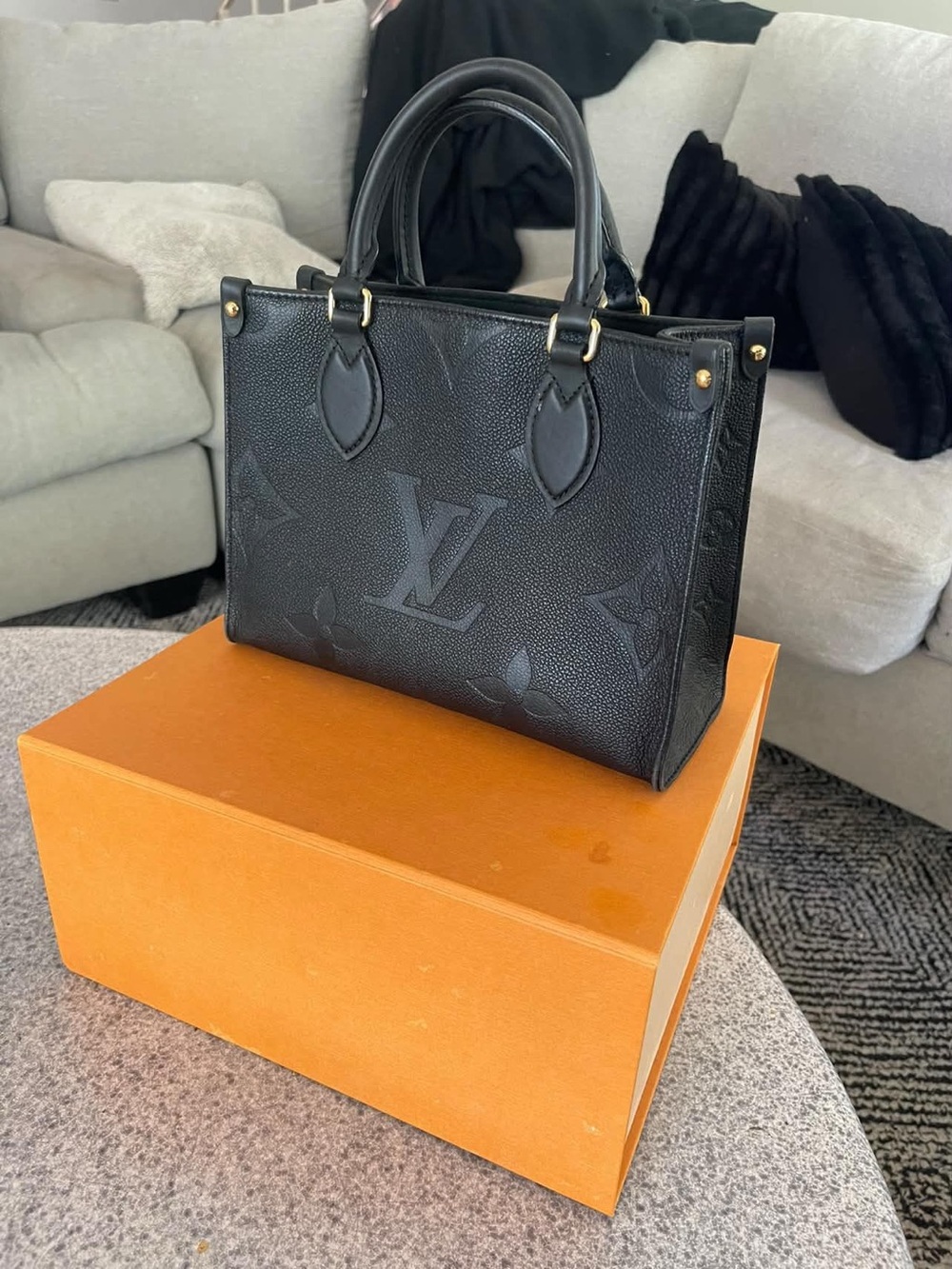 Louis Vuitton on the GO PM monogram empreinte bag